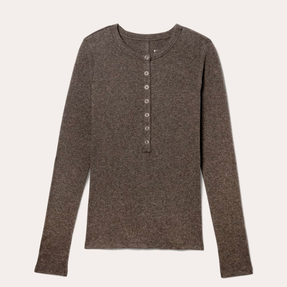 Everlane Rib Long Sleeve Henley Shirt